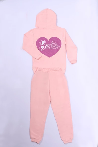 KIZ ÇOCUK EŞOFMAN TAKIMI BARBİ BASKILI KAPŞONLU B57 - Resim 2