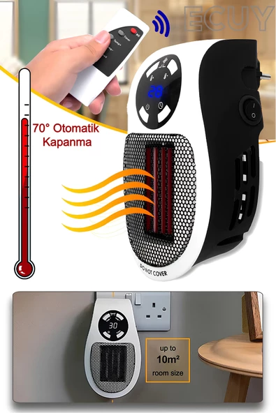 Uzaktan Kumandalı Fanlı Isıtıcı Priz Tipi Taşınabilir Zamanlayıcı Otomatik Kapanma Priz Isıtıcı 500W