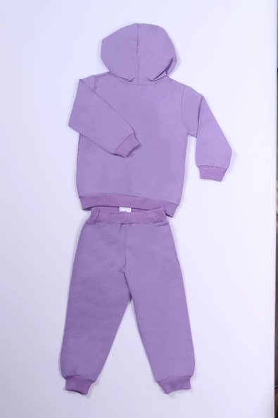 KIZ ÇOCUK 3'LÜ TAKIM KÖPEK BASKILI KAPŞONLU FERMUARLI B66 - 3