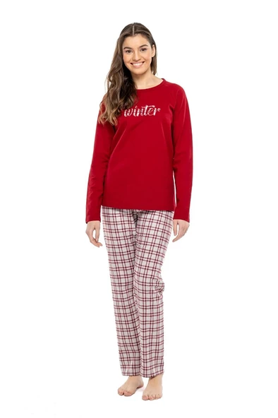 Mod Collection Sıfır Yaka Kareli Bayan Pijama Takım - 7