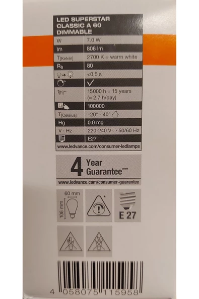 OSRAM LED FLAMENT DİM 7W SARI IŞIK E27 - 5
