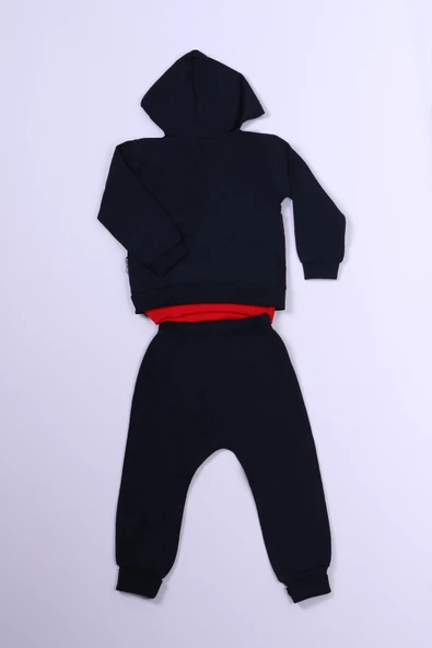 ERKEK ÇOCUK 3'LÜ TAKIM AYICIK BASKILI KAPŞONLU FERMUARLI B65 - Resim 6