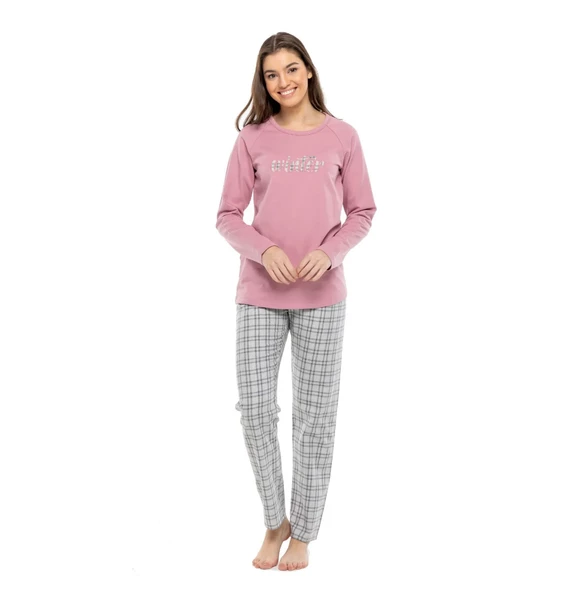 Mod Collection Sıfır Yaka Kareli Bayan Pijama Takım - 4