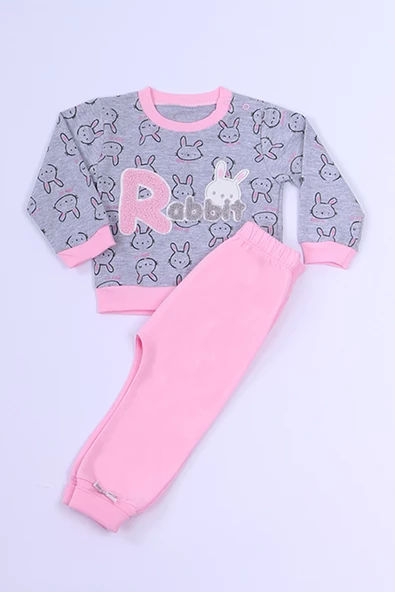 KIZ ÇOCUK EŞOFMAN TAKIMI TAVŞAN BASKILI B84 - 2