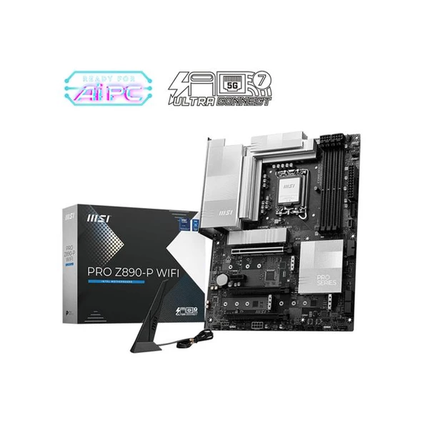 Msı Pro Z890-P Wıfı Soket 1851 Ddr5 9200Mhz(Oc) Usb 20Gbps 4Xm.2 1Xtb4 Hdmı Dısplay 5G Lan Wıfı 7 Atx