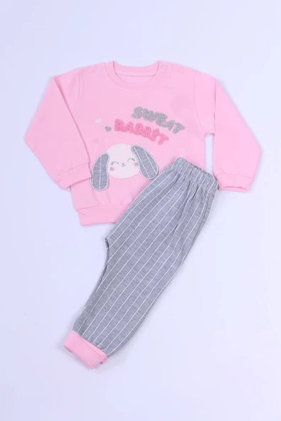 KIZ ÇOCUK EŞOFMAN TAKIMI TAVŞAN BASKILI B82 - Resim 5