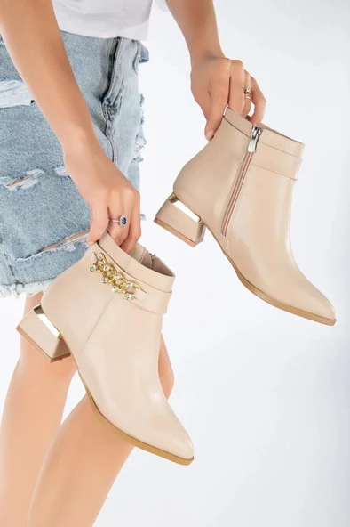 Papuçcity 02995 Kadın Taşlı Topuklu Bot - 4