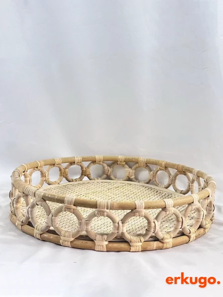 Doğal Rattan Tepsi , %100 El Yapımı Tepsi, Sunum Tepsisi , Yuvarlak Tepsi (30 x 7cm)  BH24541