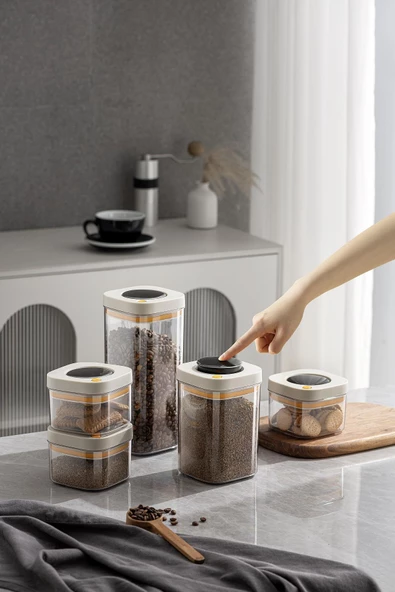 Pinmoo 3 lü Vakumlu Saklama Kabı Bej 380-1100-1800