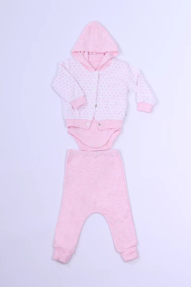 KIZ BEBEK  3`LÜ ZIBINLI TAKIM KAPŞONLU BASKILI B85 ürün görseli