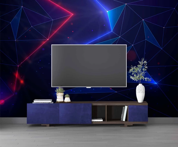 3 Boyutlu Gamer Kırmız ve Mavi Neon Temalı Duvar Kağıdı - Resim 3