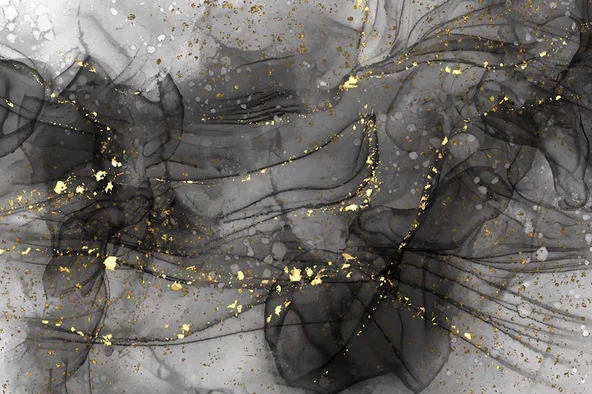 Siyah Zemin ve Altın Damlacıklı Mermer Temalı Duvar Kağıdı - Resim 7