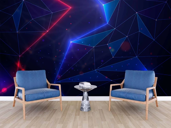 3 Boyutlu Gamer Kırmız ve Mavi Neon Temalı Duvar Kağıdı - Resim 6