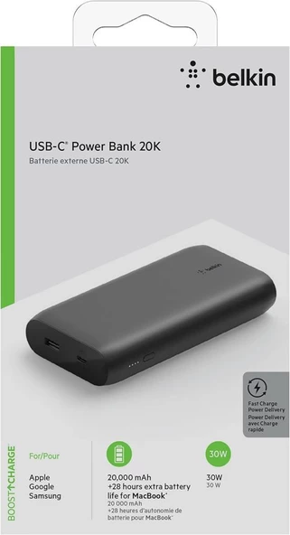Belkin USB-C PD Powerbank 20K (USB-C + USB Bağlantı Noktalı Hızlı Şarj Taşınabilir Şarj Cihazı, 20000mAh Kapasite, Siyah Teşhir - 2