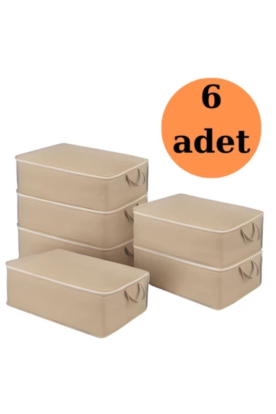Formeya 6 Adet Büyük Boy Kahverengi Yatak Baza Altı Çok Amaçlı Hurç 64 x 45 x 22 Cm