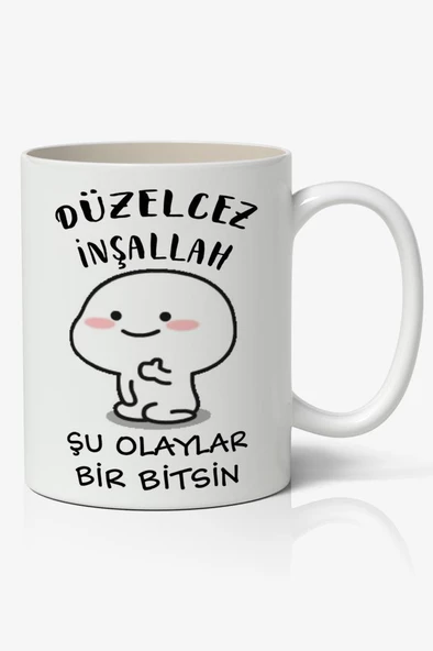 Düzelcez İnşallah Yazılı Baskılı Kupa Bardak Baskılı Kahve Kupa Bardak