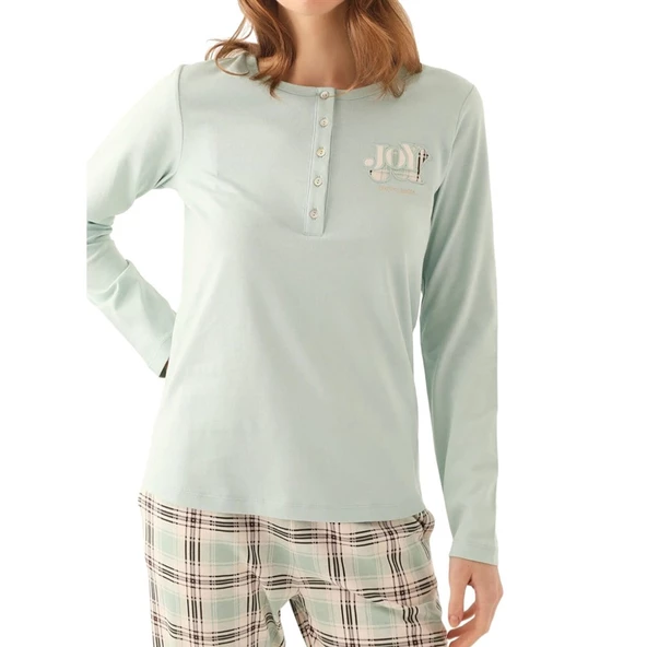 Pierre Cardin Patlı Yaka Ekose %100 Pamuk Bayan Pijama Takım - 2
