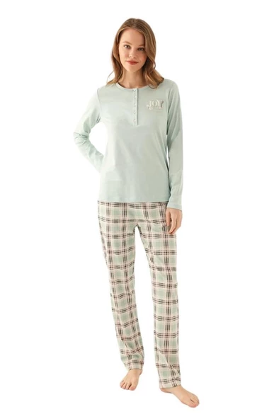 Pierre Cardin Patlı Yaka Ekose %100 Pamuk Bayan Pijama Takım - 4