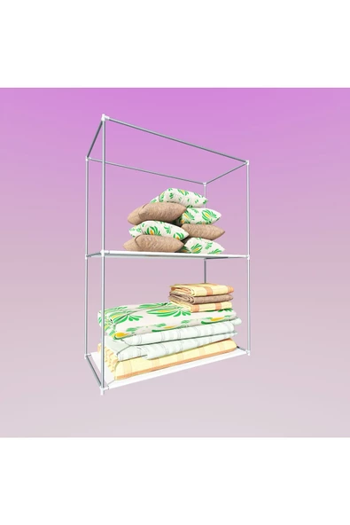 Dzgn Home Çelik Borulu Yorgan Hurcu Bez Dolap Bez Yüklük Portatif Saklama Dolabı Gardırop-Siyah - 3