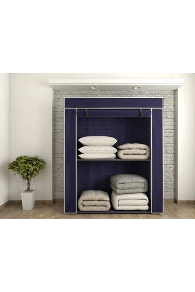 Dzgn Home Çelik Metal Borulu Yorgan Hurcu Yüklük0 Gardırop-Lacivert - 3
