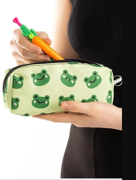 Yeşil Kurbağa Tatlı Kalemlik - Okul Kalemliği-Makyaj Çantası - 3