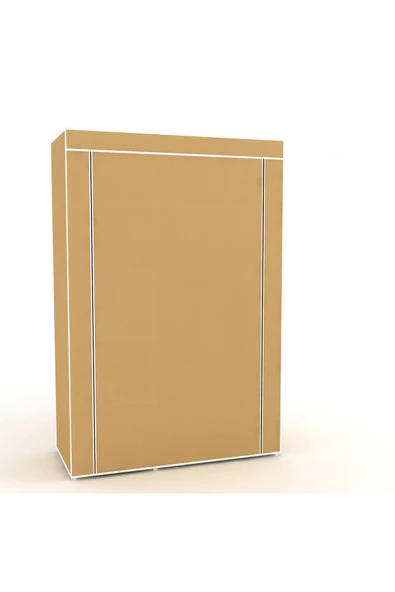 Dzgn Home Tek Yandan Raflı Plastik PVC Profilli Kumaş Bez Dolap Gardırop -Bej - Resim 2