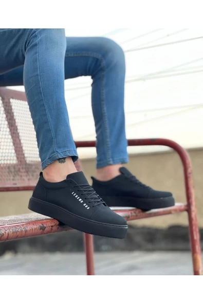 Bağcıklı Nubuk Siyah Renk Spor Klasik Erkek Ayakkabı Tarz0104 - 3