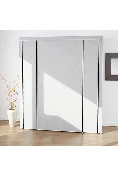 Dzgn Home Geniş Hacimli Çift Askılı Lüks Çelik Profilli Portatif Bez Dolap Gardırop Hangar Boy-Gri - Resim 2