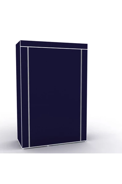 Dzgn Home Tek Yandan Raflı Plastik PVC Profilli Kumaş Bez Dolap Gardırop -Lacivert - 2