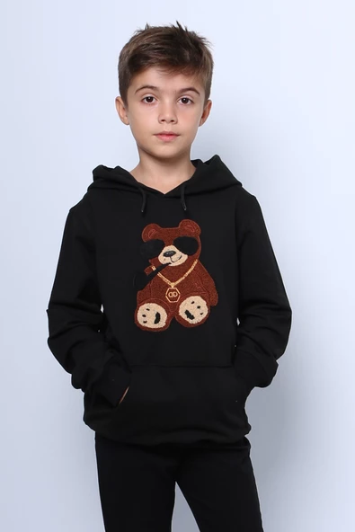 ERKEK ÇOCUK KAPŞONLU SWEAT AYICIK BASKILI CEPLİ C29 - 7