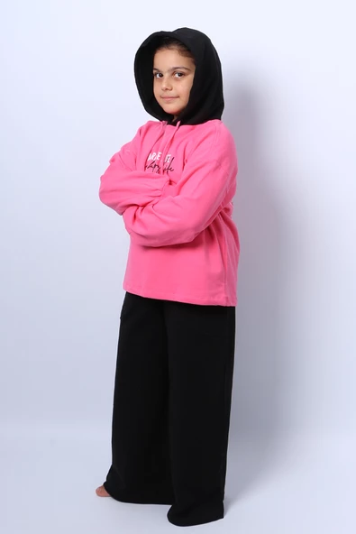 KIZ ÇOCUK KAPŞONLU EŞOFMAN TAKIMI BASKILI İSPANYOL PAÇA C36 - Resim 5