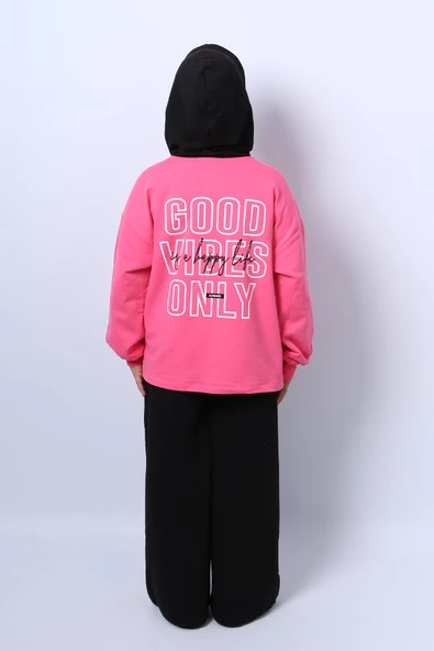 KIZ ÇOCUK KAPŞONLU EŞOFMAN TAKIMI BASKILI İSPANYOL PAÇA C36 - Resim 6