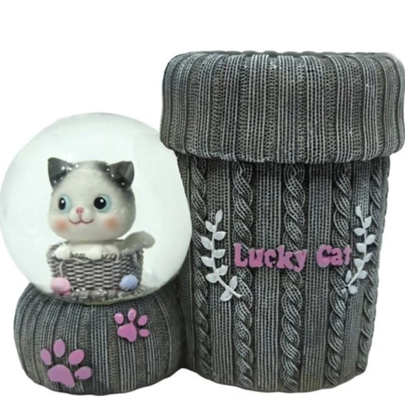 Lucy Cat Işıklı Kar Küresi Kalemlik Seti