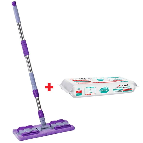 Pony Mandallı Mop + Yer Temizlik Havlusu Hediyeli Microfiber Yüzey Set Paspas Duvar Cam Kıskaçlı Klipsli - 2
