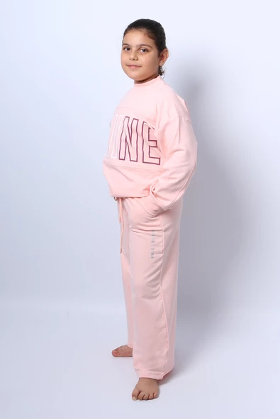 KIZ ÇOCUK EŞOFMAN TAKIMI KORDONLU BASKILI İSPANYOL PAÇA C37 - 2