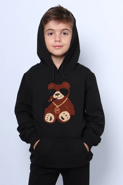 ERKEK ÇOCUK KAPŞONLU SWEAT AYICIK BASKILI CEPLİ C29 - 6