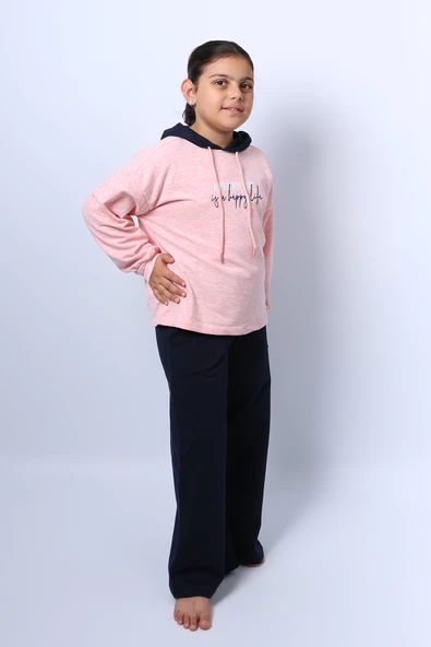 KIZ ÇOCUK KAPŞONLU EŞOFMAN TAKIMI BASKILI İSPANYOL PAÇA C36 - Resim 2