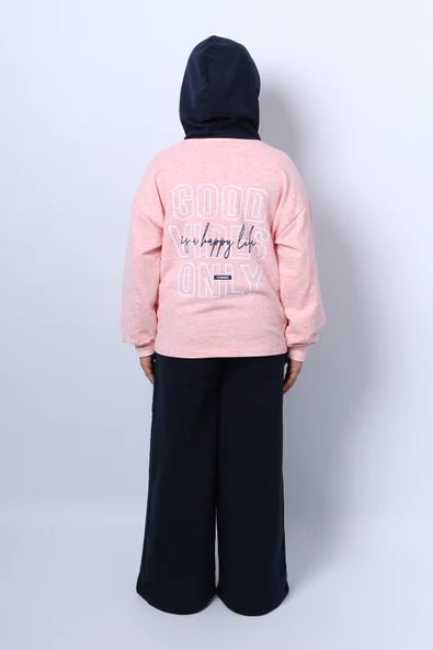 KIZ ÇOCUK KAPŞONLU EŞOFMAN TAKIMI BASKILI İSPANYOL PAÇA C36 - Resim 3