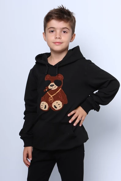 ERKEK ÇOCUK KAPŞONLU SWEAT AYICIK BASKILI CEPLİ C29 - 5