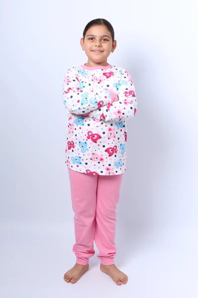 KIZ ÇOCUK PİJAMA TAKIMI BASKILI RİBANALI C50 - 4