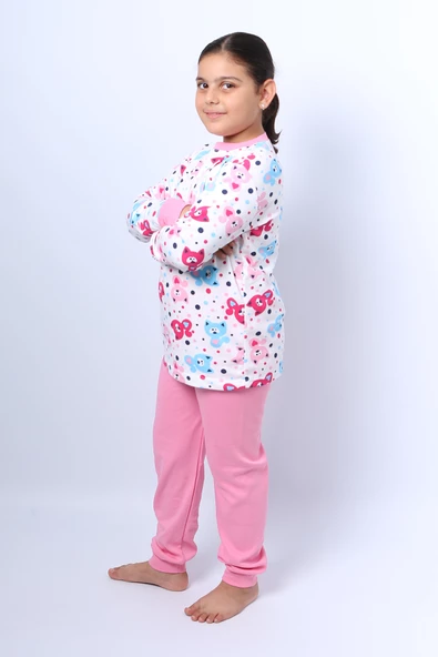 KIZ ÇOCUK PİJAMA TAKIMI BASKILI RİBANALI C50 - 5
