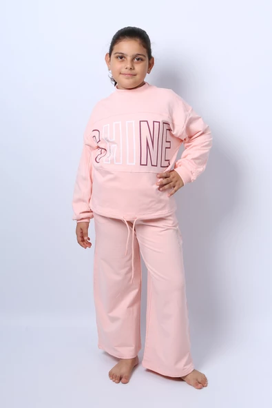 KIZ ÇOCUK EŞOFMAN TAKIMI KORDONLU BASKILI İSPANYOL PAÇA C37