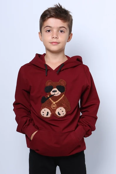 ERKEK ÇOCUK KAPŞONLU SWEAT AYICIK BASKILI CEPLİ C29 - 4