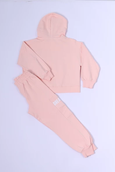 KIZ ÇOCUK KAPŞONLU EŞOFMAN TAKIMI BASKILI RİBANALI C38 - Resim 3