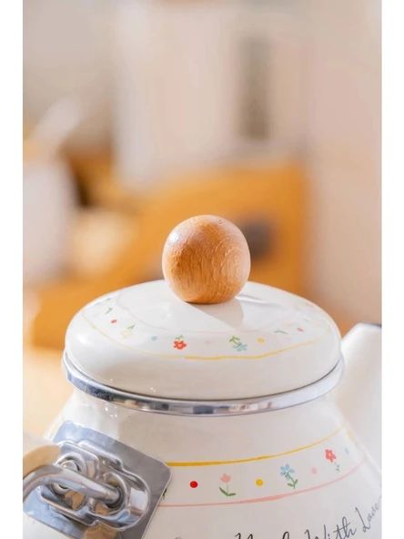 Acar XAP7709 Çiçek ve Yazı Desenli Emaye Beyaz Çaydanlık 1/2 Lt - Resim 4