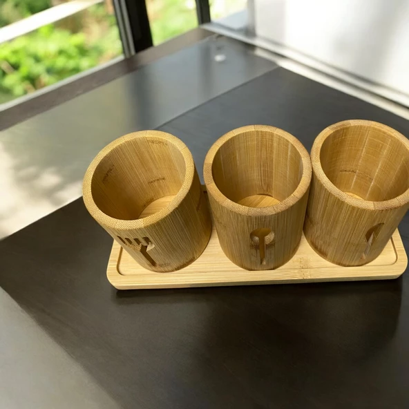 Bambu Altlıklı 3'lü Çatal Kaşık Bıçak Düzenleyici Set 4 Parça - 5