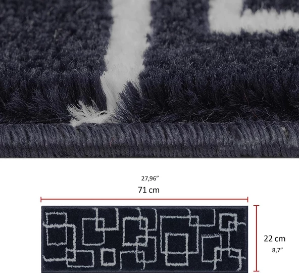 Glary Home GH40A-GRYB-GRY3 Kare Desenli Kaydırmaz Tabanlı 3'lü Merdiven Halısı - Gri/Siyah - 3