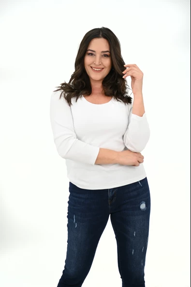 Kadın Büyük Beden Uzun Kollu Basic Bluz 1759-25 - 4