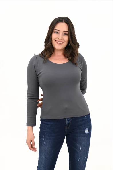 Kadın Büyük Beden Uzun Kollu Basic Bluz 1759-25 - 11