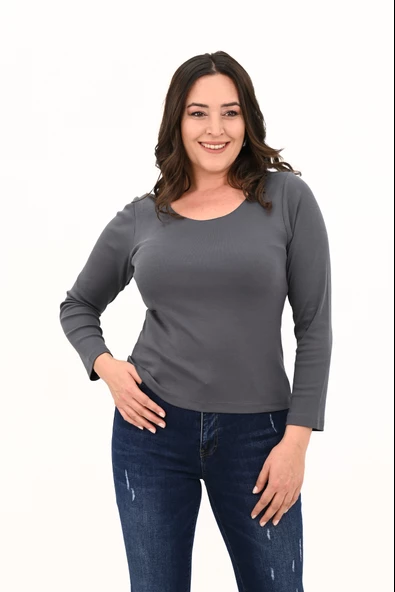 Kadın Büyük Beden Uzun Kollu Basic Bluz 1759-25 - 9